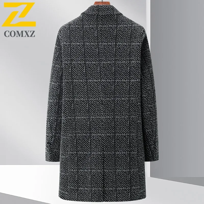 COMXZ Men Long Sleeve Windbreaker Thicken Business Casual Mid Length Chenille Coat Outdoor Tactic Fleece Lining Sportwear 2025