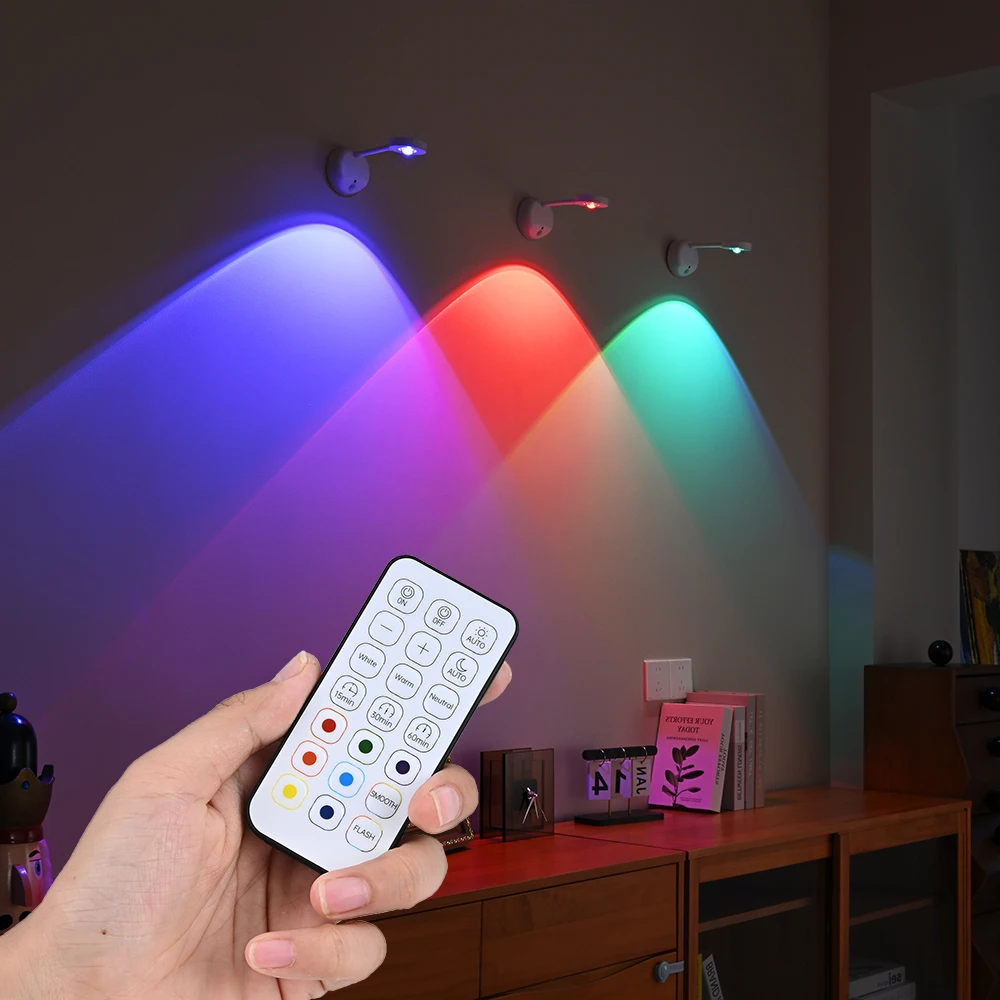 

USB Rechargeable Intelligent Human Sensing Wireless Wall Light Dimmable Led Spotlight for Lighting Paintings Pictures RGB