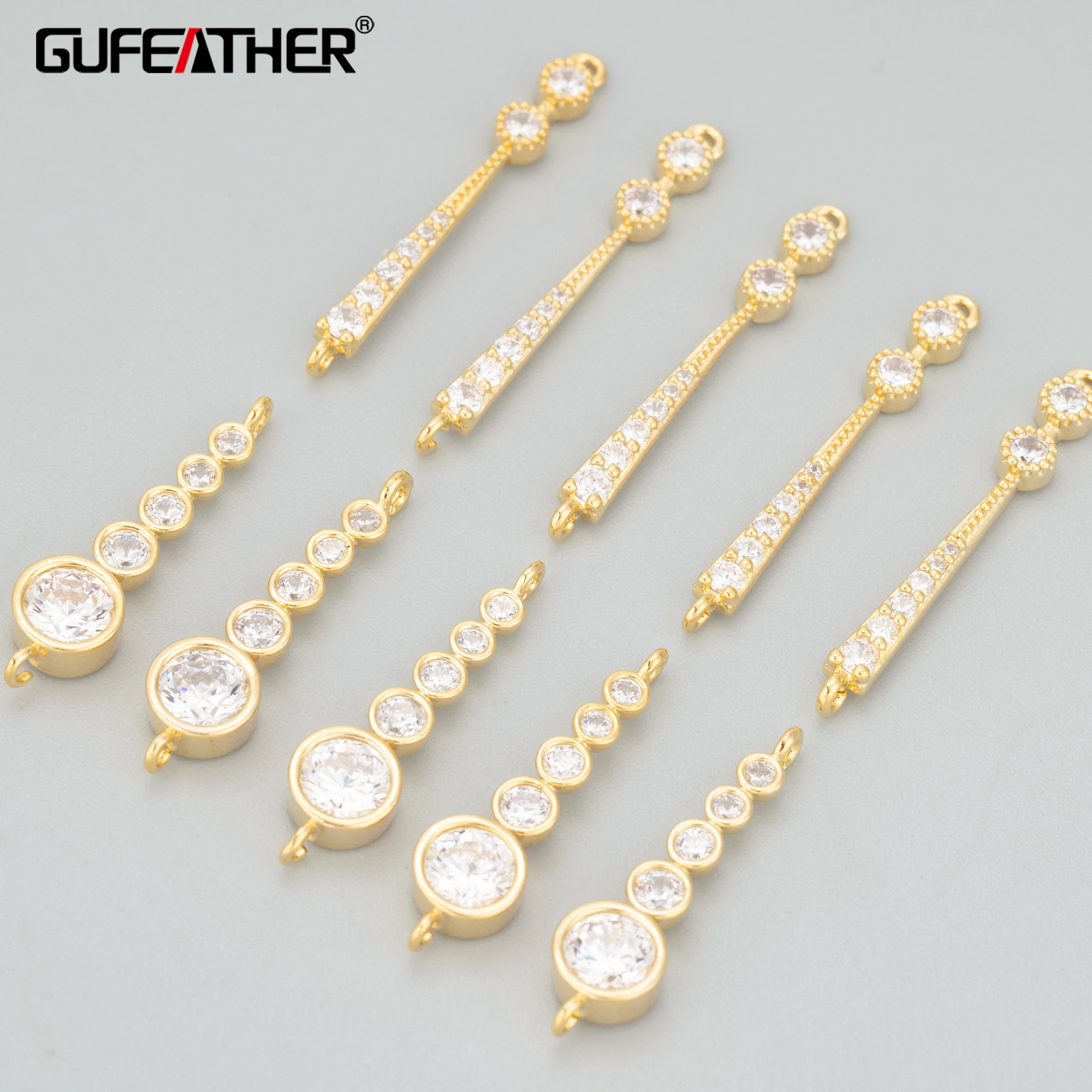 GUFEATHER, 4 Stück/Lot, MI29, Schmuckzubehör, 18 Karat Gold rhodiniert, Kupfer, Zirkone, Anhänger, Schmuckherstellungszubehör, DIY-Anhänger