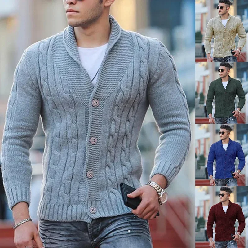 

Cardigan Men Sweaters Knitted V Neck Full Sleeve Coat Knit Solid Sweater Splice Casual Single Breasted Coats Autumn Winter