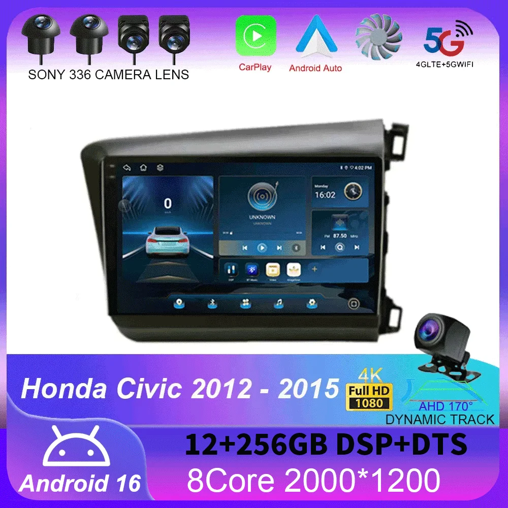 9 inch for Honda Civic 2012 2013 2014 2015 Android 16 WIFI Car Radio Multimedia Video Stereo Player Navigation GPS CarPlay WIFI