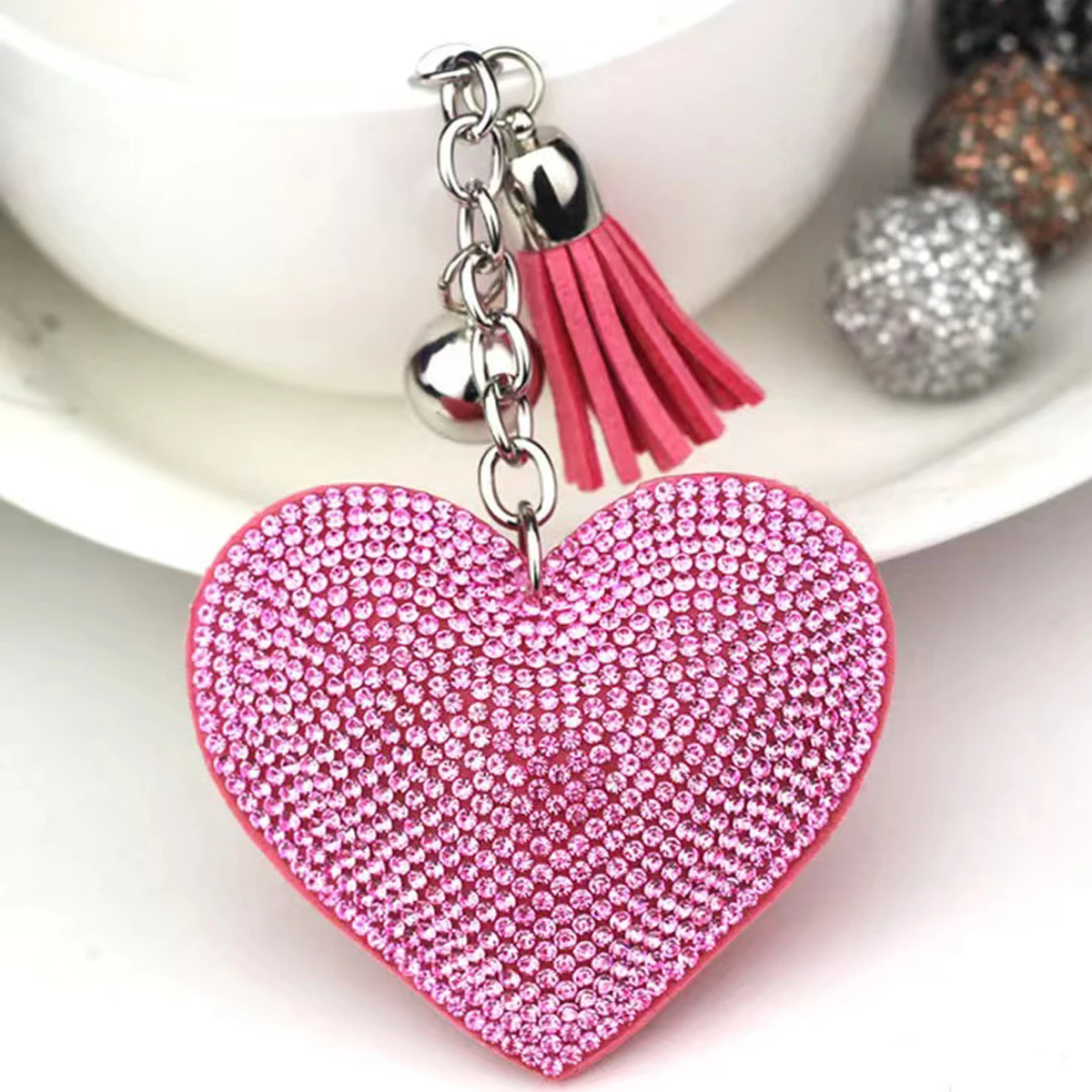 Rhinestone Heart Finger Keychain Bling Crystal Strap Pendant for Key Keychain Handbag Wallet Key Accessories Gift for Women