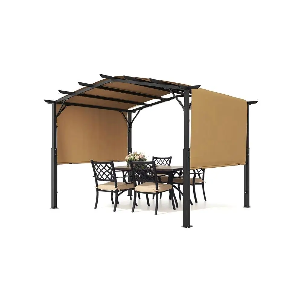 

12x10ft Outdoor Retractable Pergola with Arched Canopy Metal Patio Structure