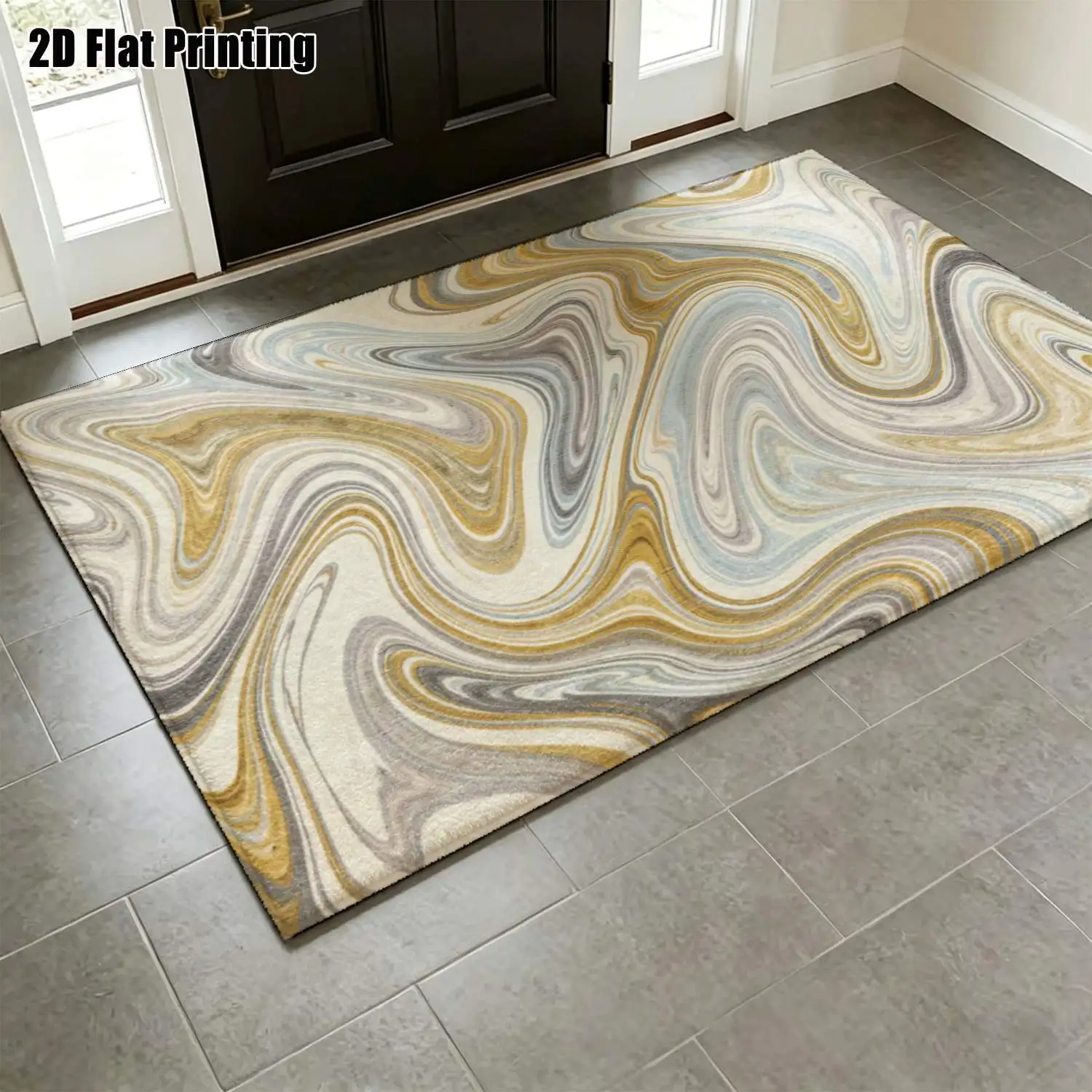 1Pc 2D Printed Carpet: Light Brown-Grey Fluid Texture, Modern and Simple, for Instagram Home Decor, Multi-Scene Use, Machine Washable, Multiple Sizes