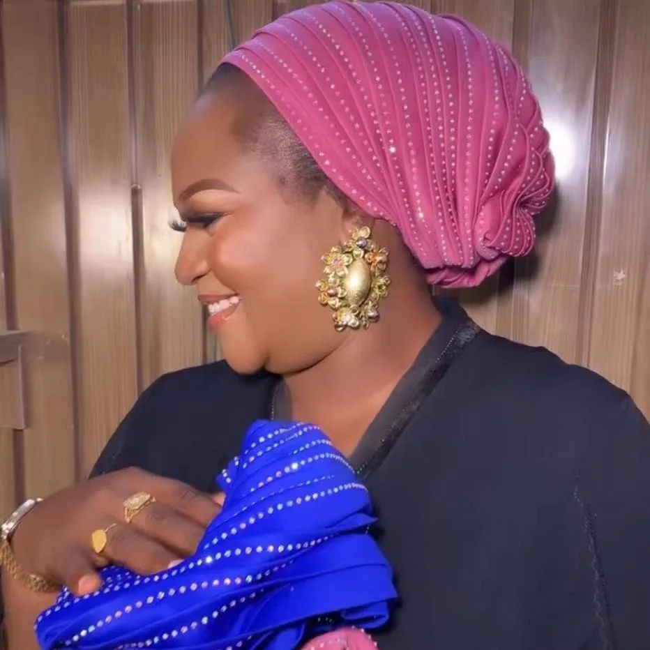 Berretti Turbante pieghettati con diamanti per le donne fasce per la testa africana Nigeria copricapo per feste Turbante Mujer cappelli foulard