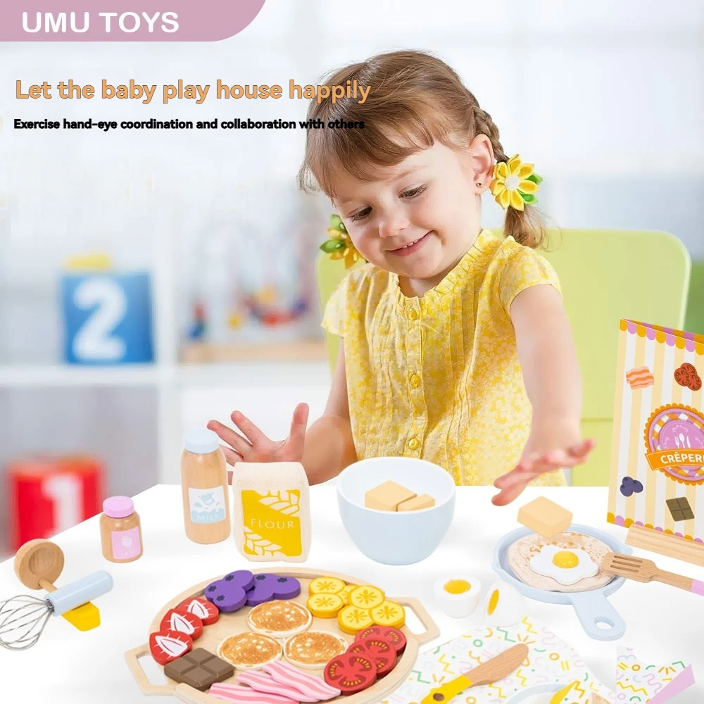 Juego de panqueques para niños, juguete de simulación de panqueques de madera, juguete para niños, cocina, juego de simulación, cocina de comida, juguetes de cocina