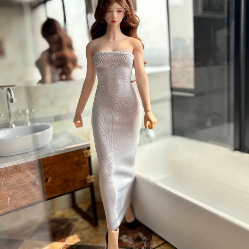 1/6 Scale Female Soldier Base Ice Silk Ultra-thin Elastic Dress Clothes Model for 12-inch Action Figures S21S23S46 Body Decor