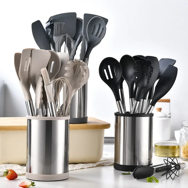 

12Pcs Silicone Cooking Utensils Sets Kitchenware Non-stick Cookware Spatula Egg Beaters Shovel Stainless Steel Handle Kitchen