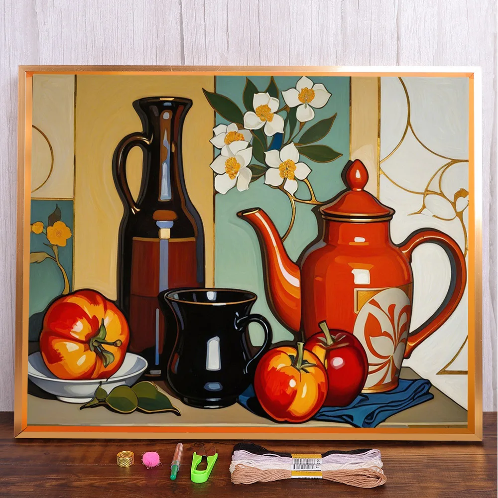 Пейзаж натюрморт, печатный холст, набор для вышивки крестом, нитки DMC, шитье, рукоделие, живопись, хобби, посылка, дизайн, магия