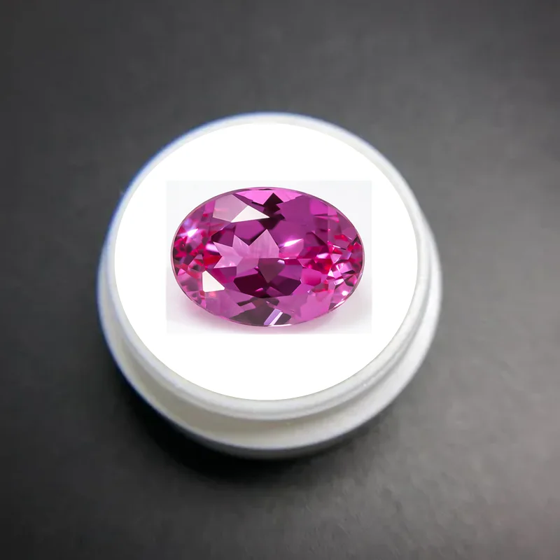 

Boxed 13×18mm Pink Ruby Glow UV light Gem Oval Faceted Cut VVS Loose Gemstone for Jewelry Making Collection Gift Pretty Stone