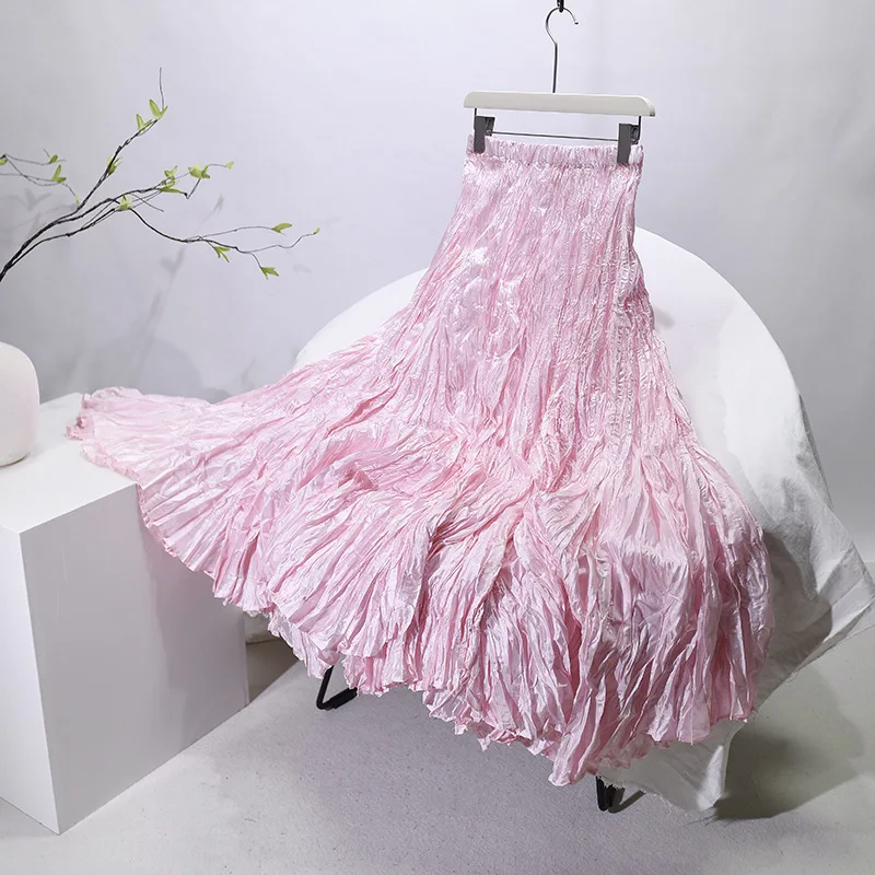 UMI MAO Gonna longuette a pieghe testurizzata Donna Gonna da ballo svasata lunga irregolare Vita alta Copertura delle gambe Dimagrante Pieghettato lungo Y2K