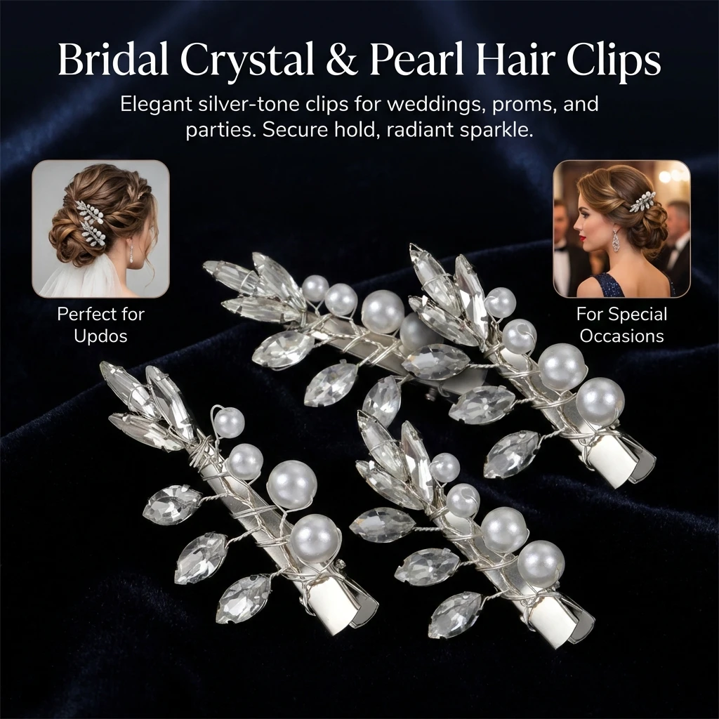 4pcs Pearl Hair Clips European Style Handmade Bridal Wedding Hair Accessories with Rhinestone Hair Clips