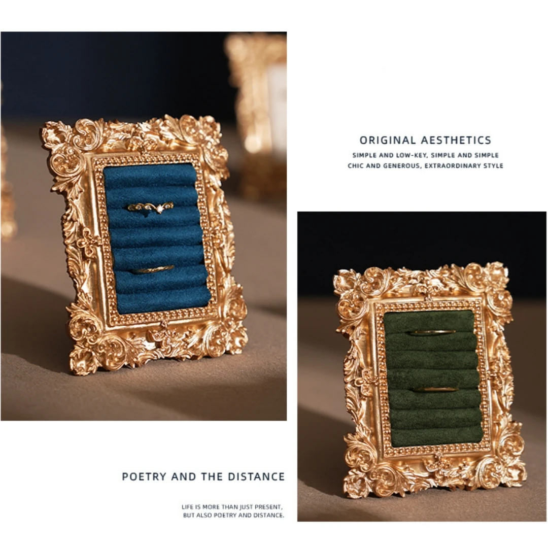 

Retro Photo Frame Jewelry Display Stand Ring Earring Tray Jewelry Storage Holder Birthday Gifts Wedding Engagement Ring Rack