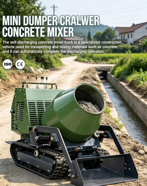 Stand-On Hydraulic Crawler Concrete Mixer Dumper Truck with Rotary Drum Self Loading Mini Dumper Loader