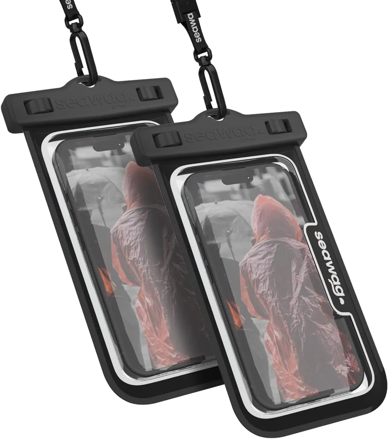 

Waterproof Phone Case with Lanyard, Floating IPX8 Pouch for iPhone & Samsung, Beach Travel Essentials, 2 Pack Black