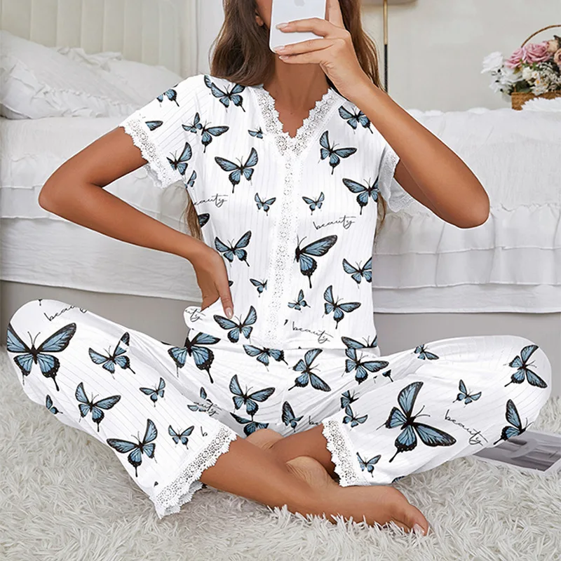 2025-set-di-indumenti-da-notte-in-maglia-a-costine-da-donna-con-stampa-a-maniche-corte-top-in-pizzo-pigiama-casual-comodo-abito-da-casa