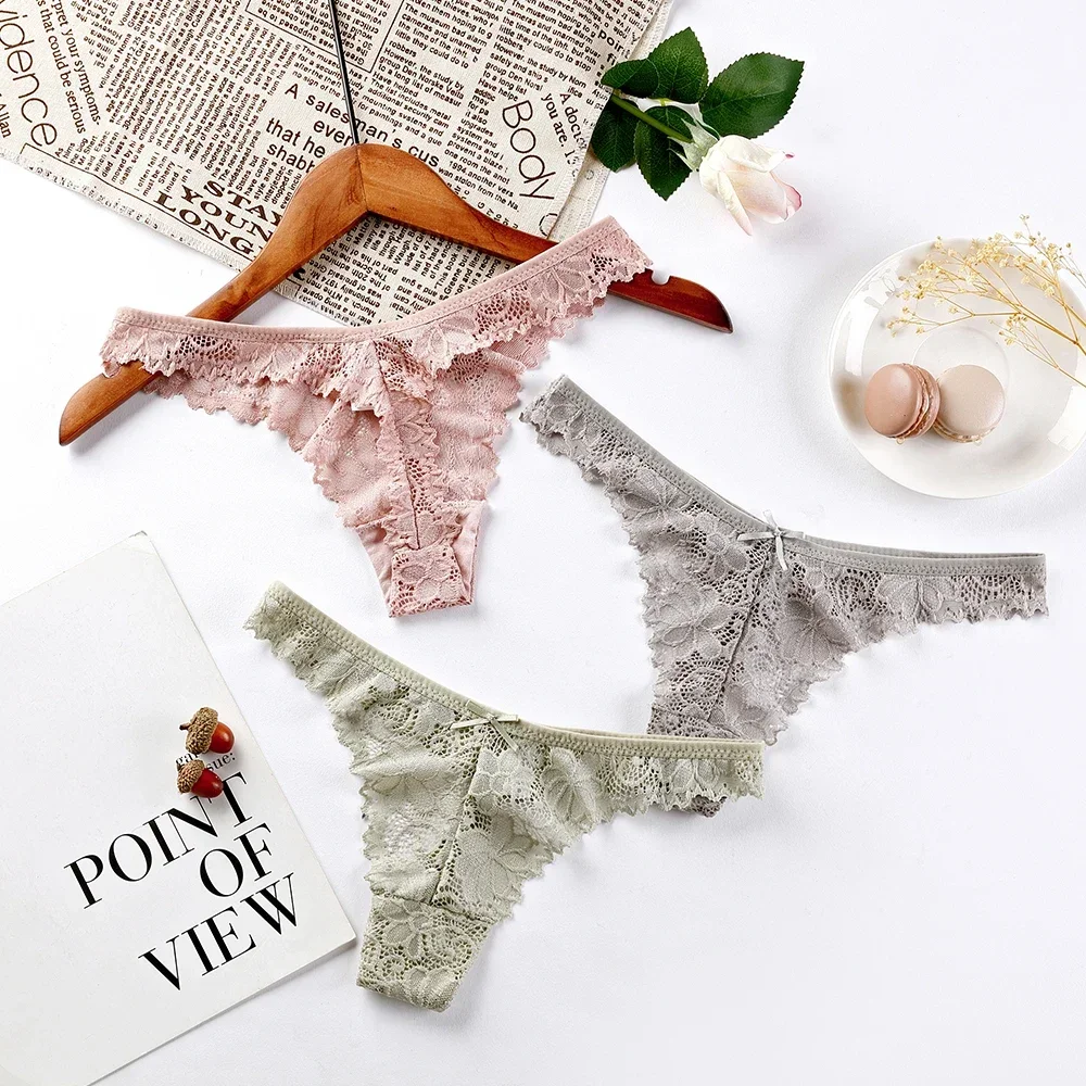 7Pcs/pack Women Thong Briefs Sexy T-Back Underwear Ladies Floral Lace Breathable Underpants Girl Low-Rise G-string Solid Panties