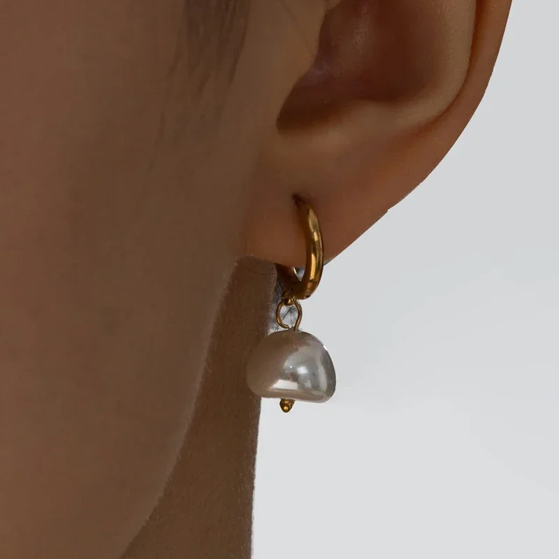 

Fashion Stainless Steel Geometric Imitation Pearls Drop Hoop Earrings Gold Plated Ear Piercing Jewelry Wedding Party Gifts Femme