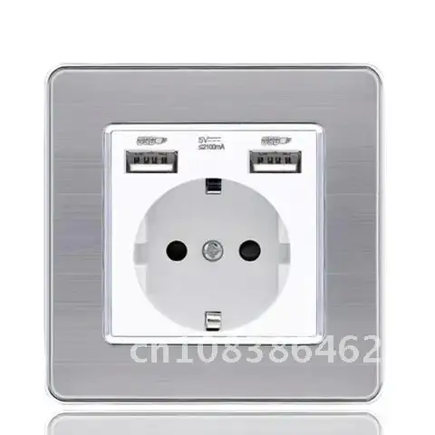 

Wall USB Power Socket Panel AC 110V-250V 16A Wall Embedded Double USB EU Standard Outlet Bedroom Socket 86mm*86mm