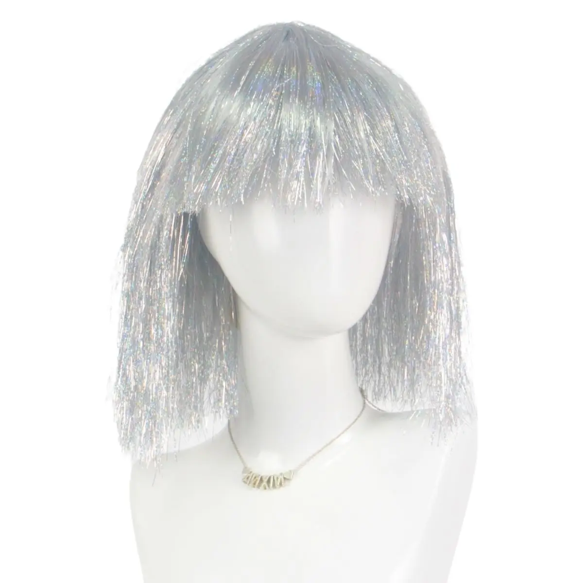 Anxin Golden Silver Tinsel Glitter Carnival Headwear Short Tinsel Foil For Wome Party Wigs