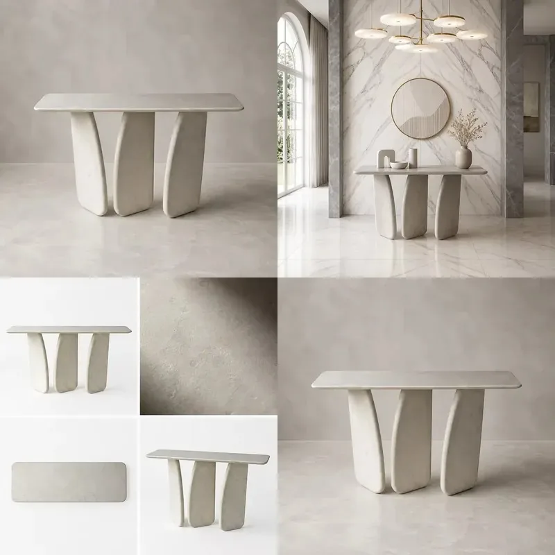 Wholesale Light Gray Stone Porch Table with Three Slate Legs Beveled Design Modern Style Entrance Hallway Console Table