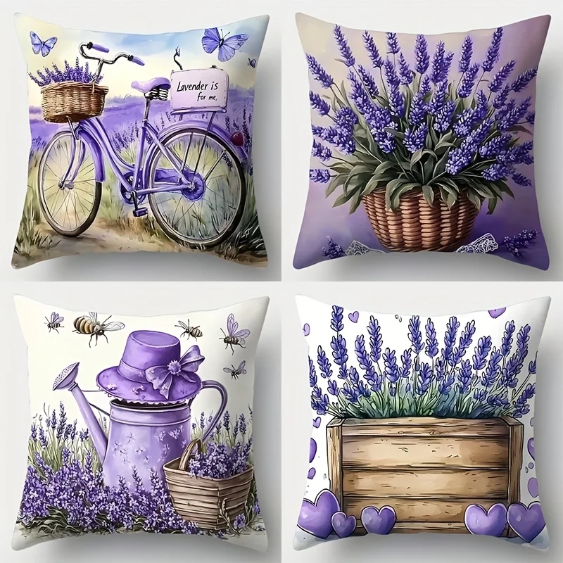 Lavender Digital Print Craft Cushion Cover Peach Skin Velvet Room Home Sofa Living Office Car Simplicity Pillow Cover 45x45cm