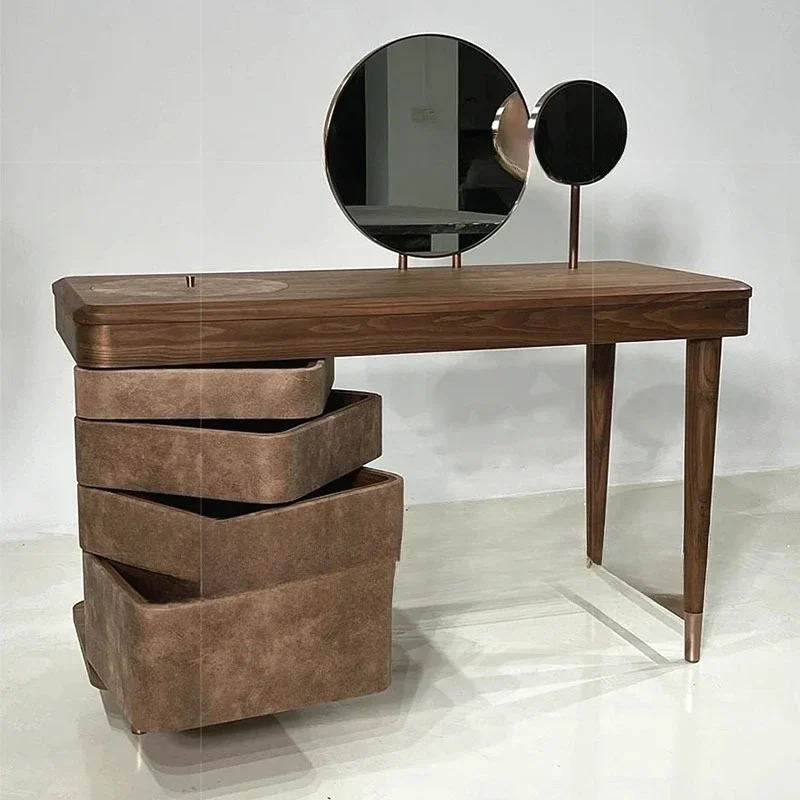 Master bedroom solid wood, painted mirror dressing table, high-end rotating drawer