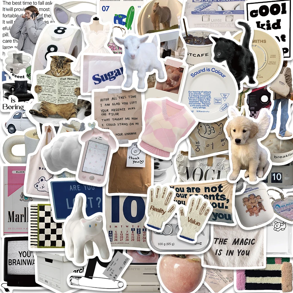 57PCS Ins Style Vintage Stickers Korean Cartoon Aesthetic Decals Phone Scrapbook Laptop Fridge Car Graffiti Sticker Kids Toys