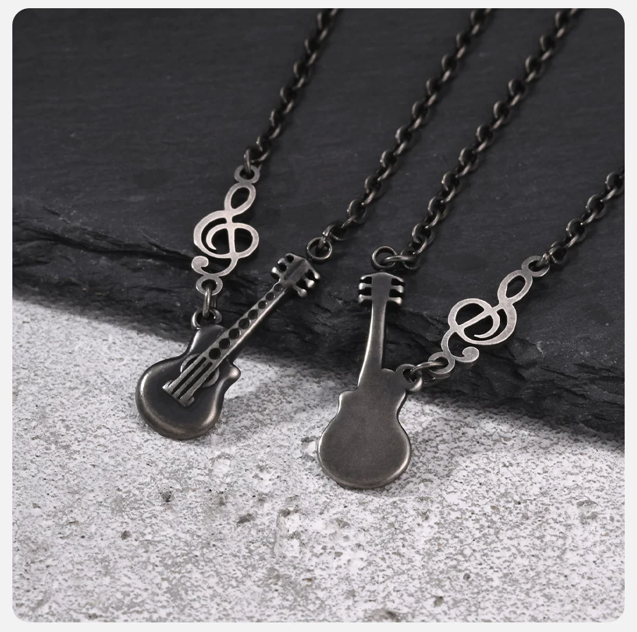 Vnox Gitarren-Halskette für Männer, Edelstahl Vintage Grau Musiknoten-Anhänger Halskette Rock Hip-Hop Schmuck Geschenk für den Alltag – Detail 5