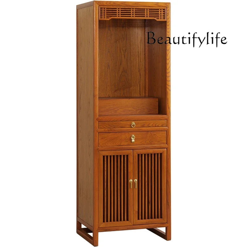 

New Chinese ash wood Buddhist niche vertical cabinet solid wood God of Wealth cabinet carved Buddhist hall incense altar