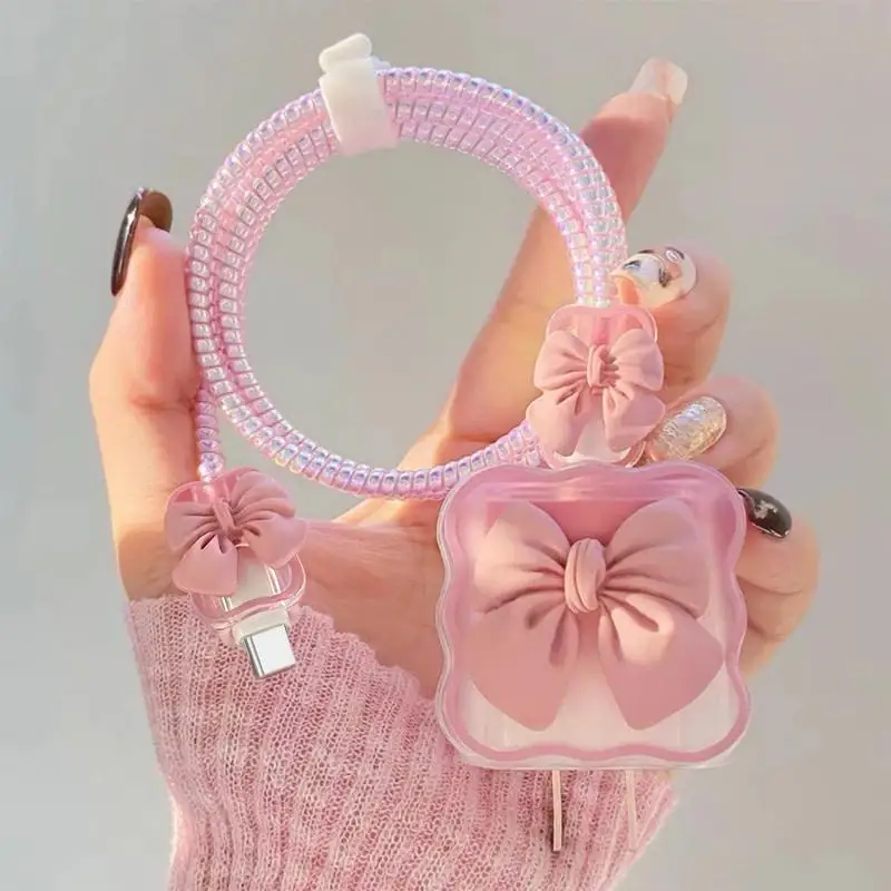 Cute 3D Heart Charger Protector Set Wavy Edge Cable Protector For Charger Cords Anti Break Long Lasting For Daily Use