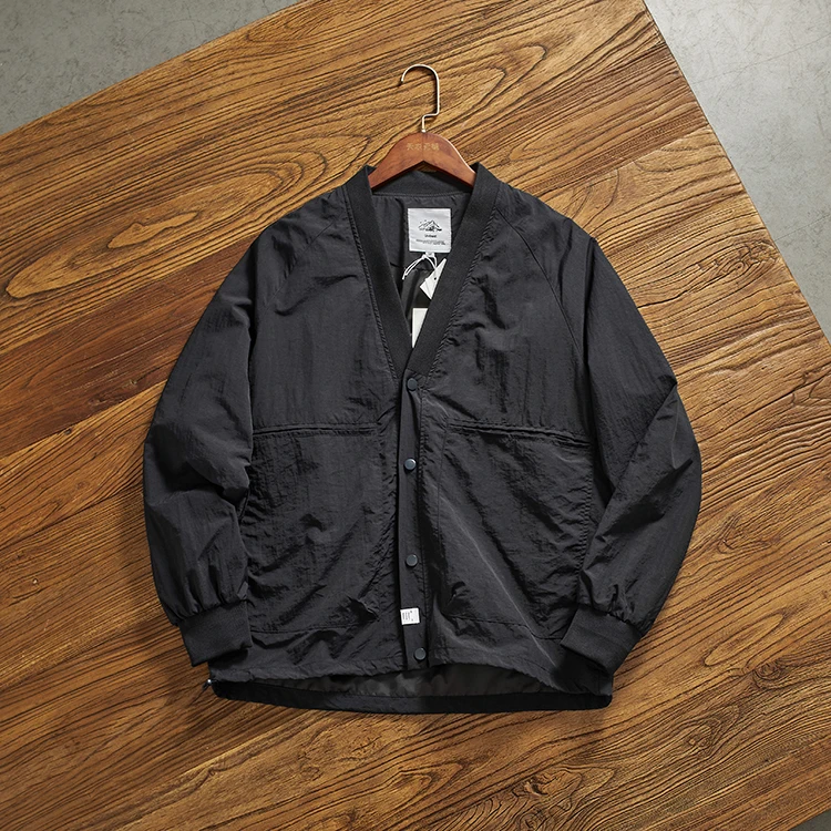 Retro Japanese Style V-Neck Workwear Open Cardigan Jacket Loose Shape Lazy Style Coat for Men And Women Couples Spring Autumn...