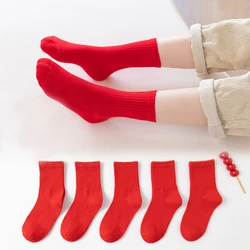 Calcetines de algodón rojo puro para niño y niña, medias deportivas y de ocio para primavera y otoño, 2 a 12 años