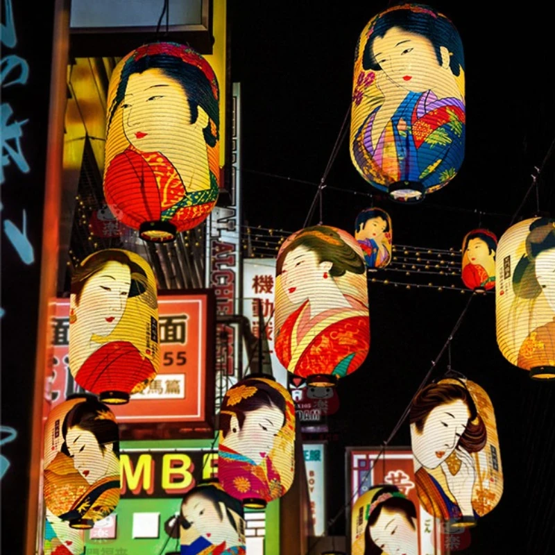 1Pcs  Japanese Geisha Pattern Lantern Outdoor Waterproof Hanging Lantern for Ukiyo-e Restaurant Izakaya Festival Party Decor