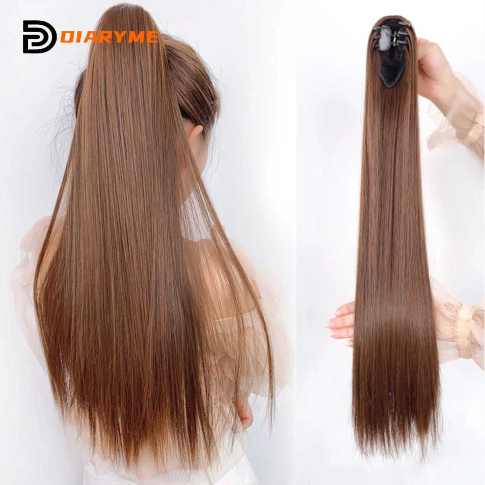 

Synthetic Long Straight Ponytail Hair Extensions Brown Wigs For Women Heat Reistan Pony Tail Fake Hair Claw Clip In Ponytail