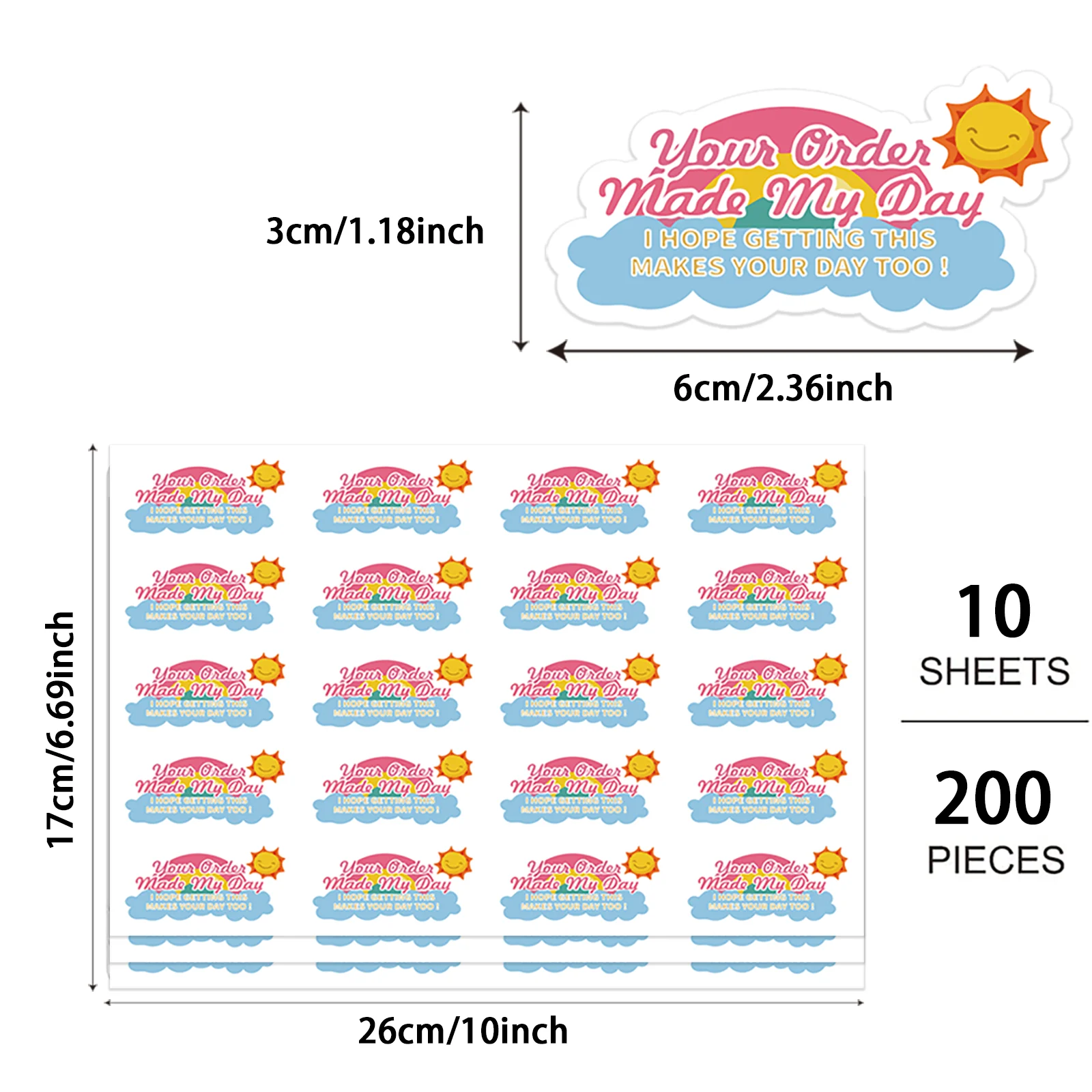 200 pcs Thank You for Your Order Stickers Your Order Made My Day Self Adhesive Labels