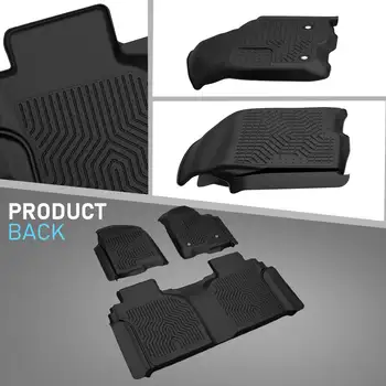 適用於 2019-2024 年雪佛蘭 Silverado 和 GMC Sierra 1500 Crew Cab 的全覆蓋式 TPE 全天候腳墊,三件套,黑色 10 最佳銷售 GMC Sierra配件 - №5