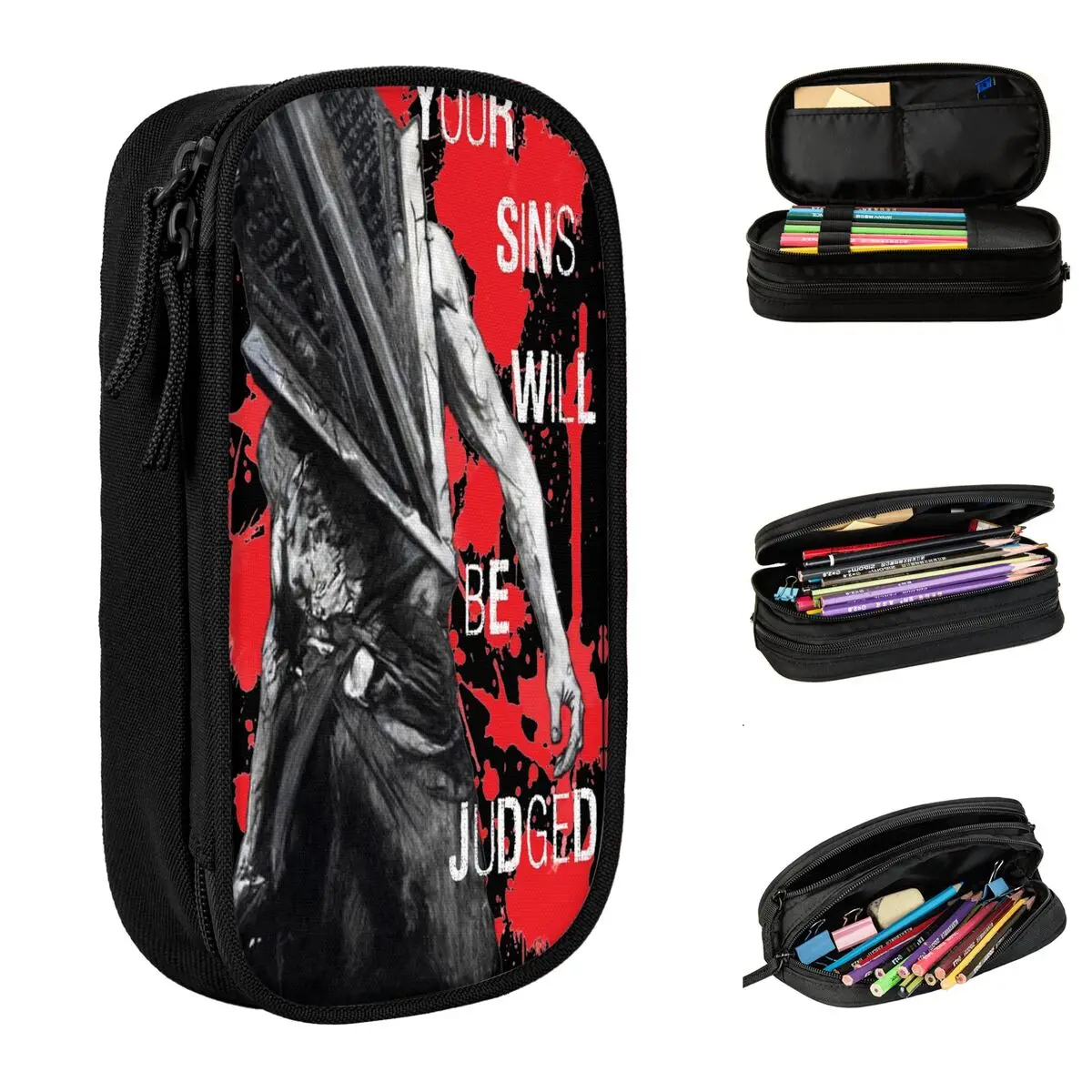 

Your Sins Will Be Judged Silent Hill Pencil Case Cute Pen Box Bag Student Big Capacity Students School Zipper Pencil Pouch