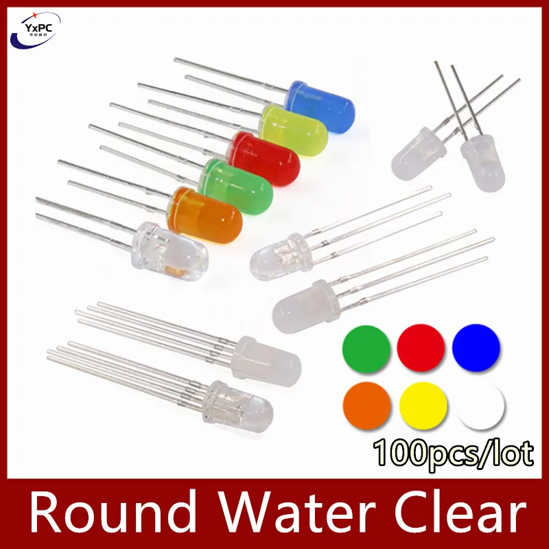 100pcs F5 5mm F3 3MM Round Water Clear Green/Yellow/Blue/White/Red LED/Orange/purple/pink RGB Light Lamp Emitting Diode Dides