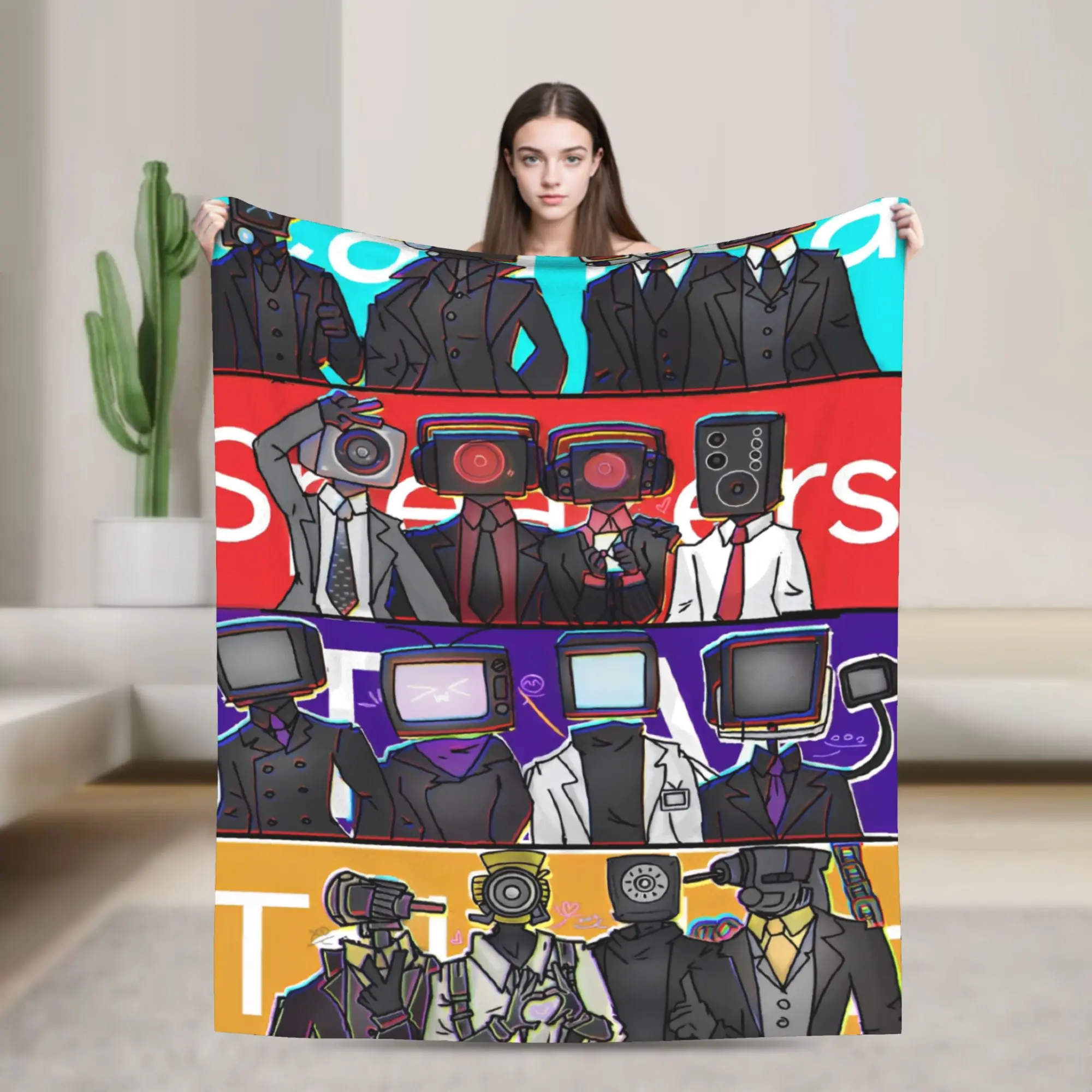 

Meme Skibidi Toilet TV Wool Blanket Cartoon Creative Throw Blanket for Home 150*125cm Rug Piece