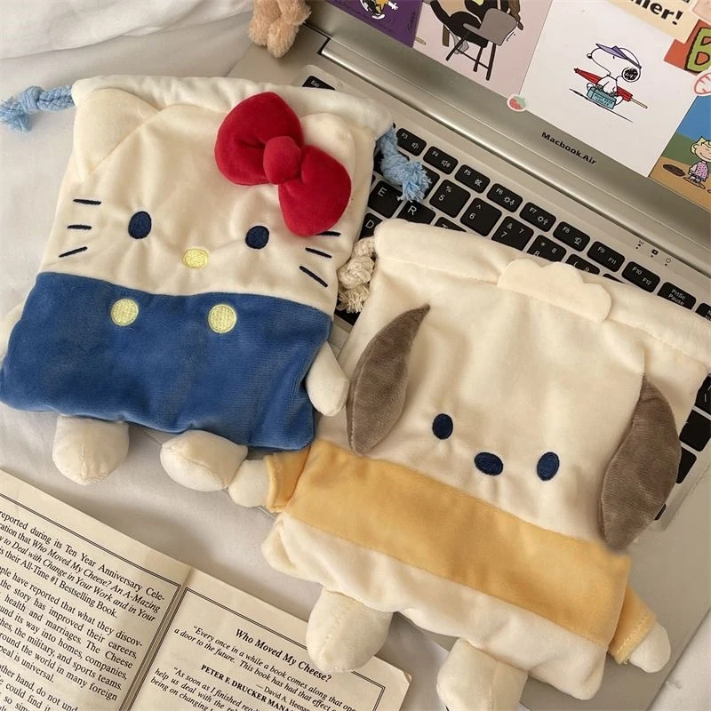 Sanrio Hello Kitty Melody Pochacco Storage Bag Cartoon Make Up Sundry Organise Drawstring Bags Portable Handbag Girls Gifts