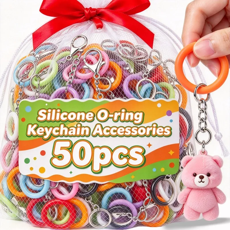 5/50Pcs DIY O-Ring Silicone Lobster Clasp Keychains Jewelry Accessories Connector Loop Charms Colorful Backpack Zipper Pendants