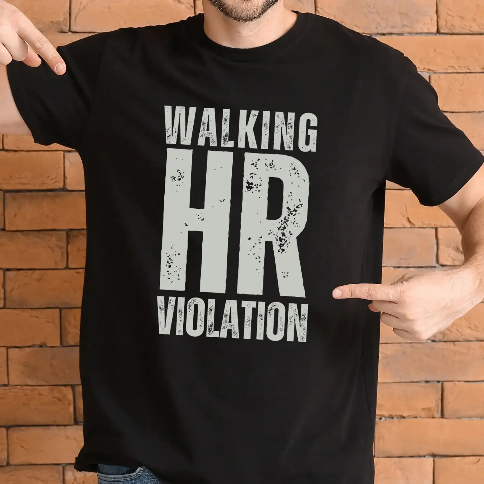Walking HR violation Funny T shirt work humor vintage Washed Unisex Slightly Top For Everyday Wear Breathable Stylish Versatile