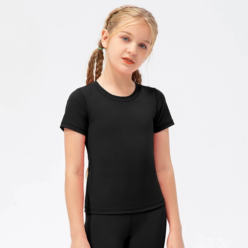 NWT-Camiseta de manga corta para niños y niñas, camiseta sin mangas de secado rápido, transpirable, elástica, para Yoga, deportes, baile