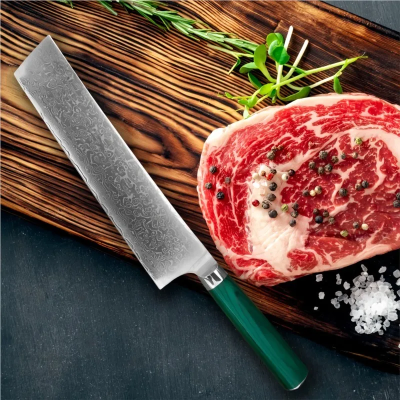 Damascus Steel Nakiri Knife Kitchen Meat Cleaver Slicing Boning Barbecue Cutting Sushi Knife Full Tang Balanced Handle Kitchen - view 2