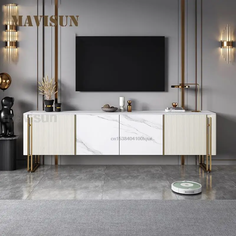 Modern Minimalist Slate Tv Cabinet Italian Light Luxury Style Floor Cabinet Coffee Table Combination Solid Wood Villa Furniture·