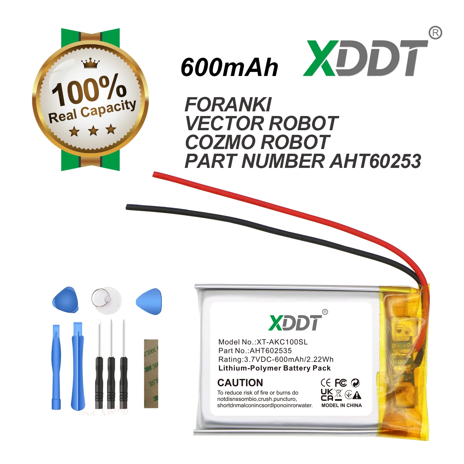 Batería de Polímero de Litio XDDT de 600 mAh, 3.7 V, 2.22 Wh para Robot Anki AHT602535 Vector y Robot Cozmo