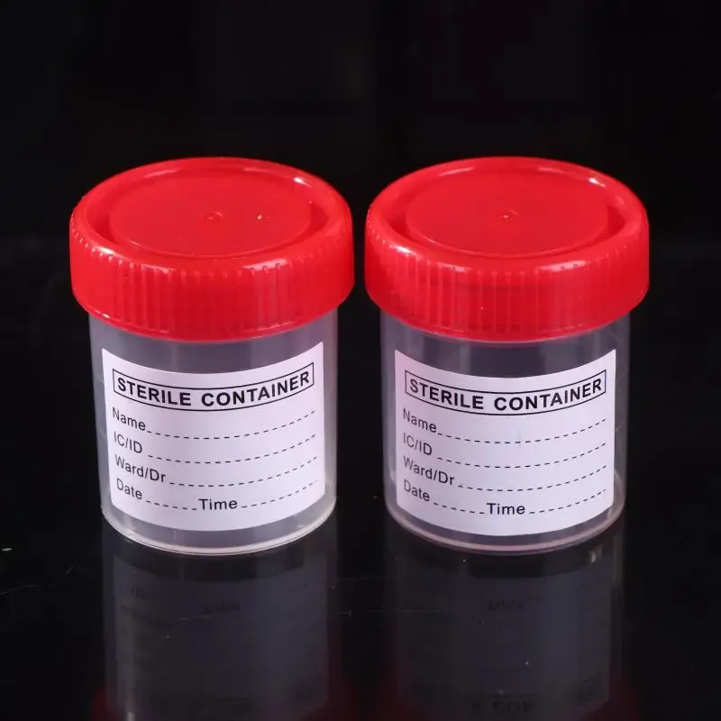 10 Uds. Contenedor de vaso de plástico de 60ML, recipiente desechable para colección de orina, recipiente para botella de muestra con etiquetas