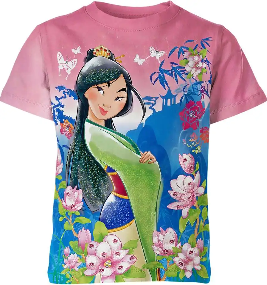 2024 Summer New 3D Printing Cartoon Mulan Men's Casual Short sleeved Women's Children's Sports Street Large Top