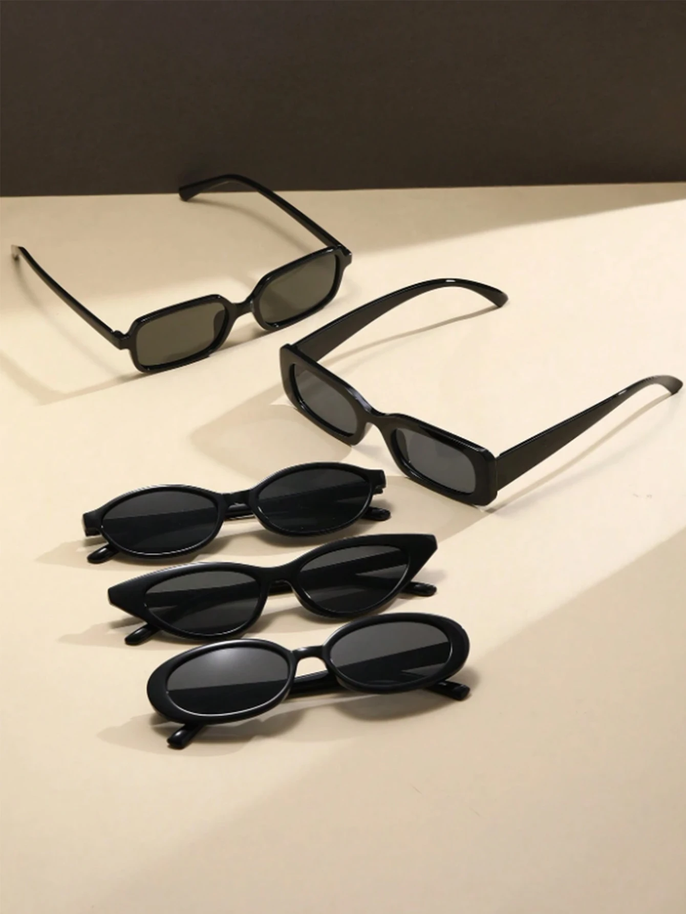 5Pcs Classic All-Black Multi-Style Sunglasses Set, Casual and Simple Solid Color Fashion Accessories, Suitable for Daily Wear